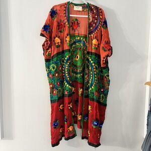 FREE‎ PEOPLE x MOMO NEW YORK Multi Color EMBROIDERED Kimono Duster Robe Size OS